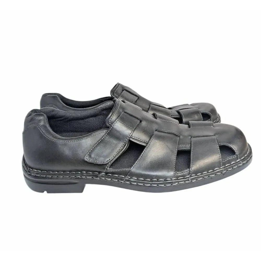 Rockport Black leather fisherman slingback closed toe dress sandals Men's 13